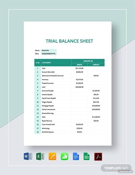 trial balance sheet template
