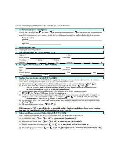 uniform site investigation report form sample