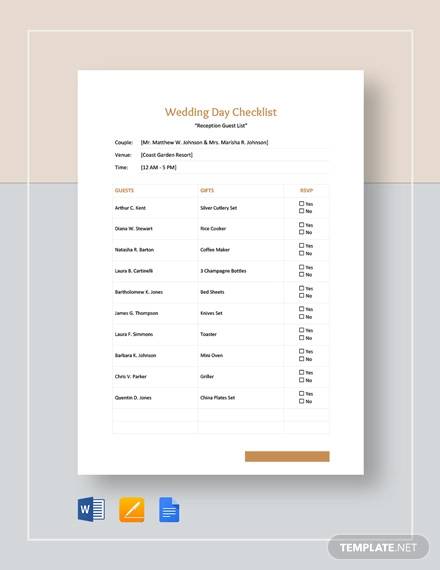 wedding day checklist template