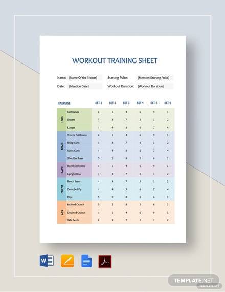 workout training sheet template