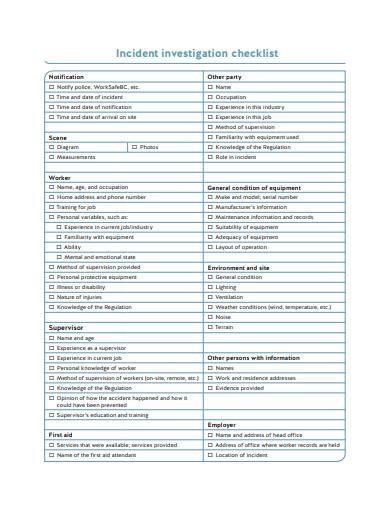 workplace incident investigation checklist sample