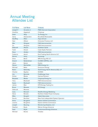 FREE 10 Meeting Attendee List Samples In PDF MS Word