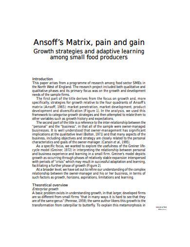 ansoff matrix pain and gain