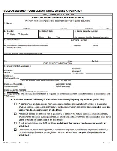 assessment consultant initial license application