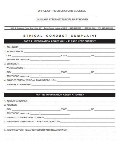 attorney ethical conduct complaint form