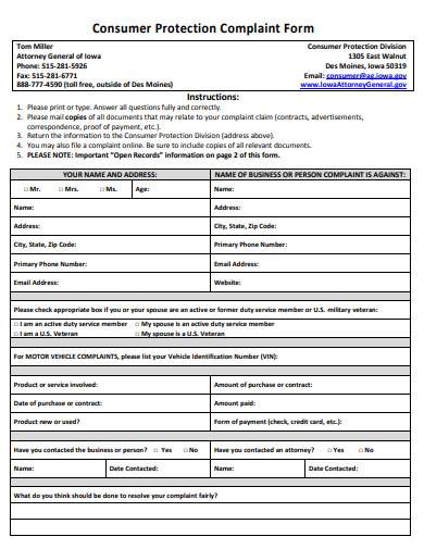 attorney general consumer protection complaint form