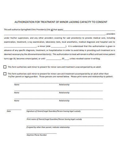 authorization for treatment of minor lacking capacity to consent
