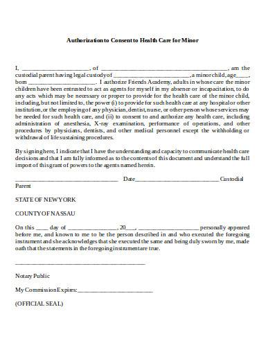 authorization to consent to health care for minor in doc