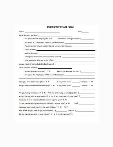 bankruptcy intake form example