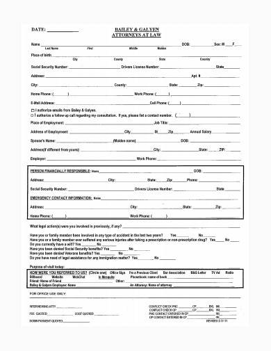 bankruptcy intake form template
