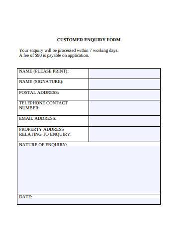 Enquiry Form Template Free