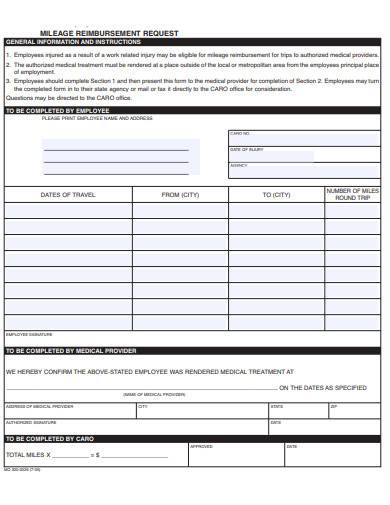 basic mileage reimbursement request form