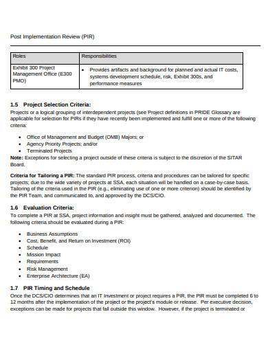 Basic Post Implementation Review 