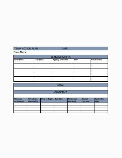 blank team action plan template