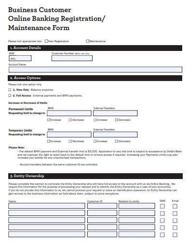 business customer online banking maintenance form