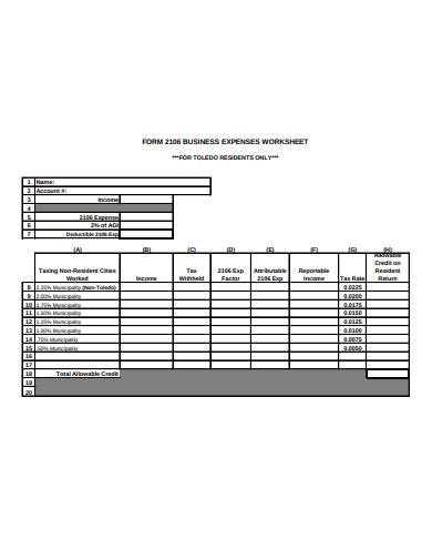 business expenses worksheet example