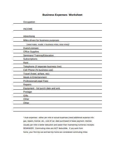 business expenses worksheet in pdf