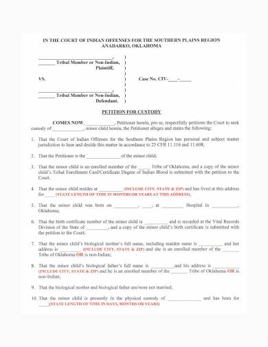 child custody form sample