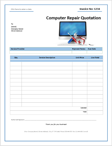 computer repair quotation template