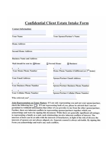 confidential client estate intake form 