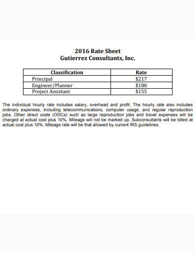 consultant rate sheet example
