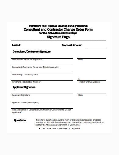 consultant and contractor change order form
