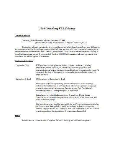 consulting fee schedule 