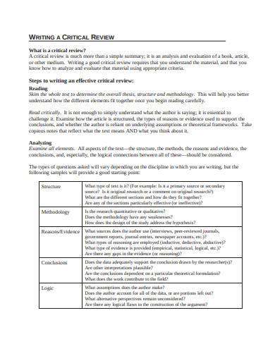 critical book review sample