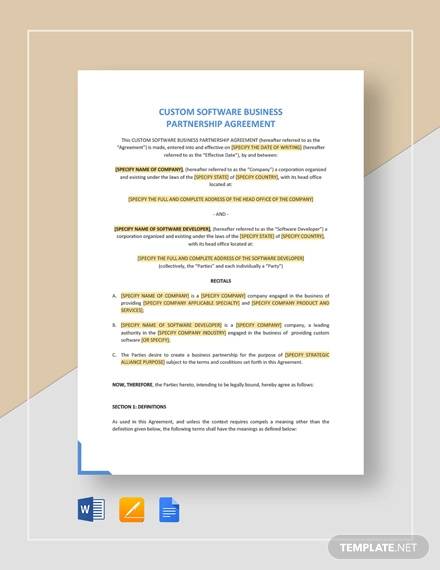 custom software business partnership agreement template