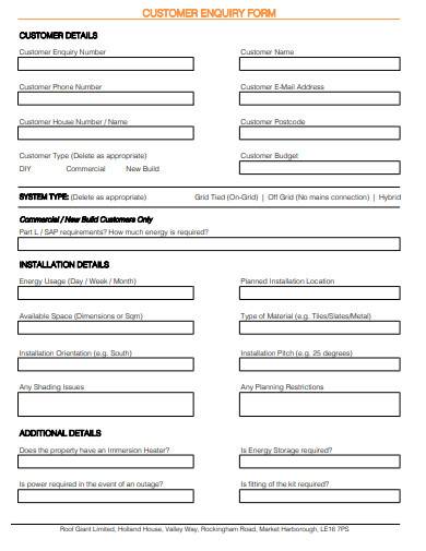 customer enquiry form in pdf