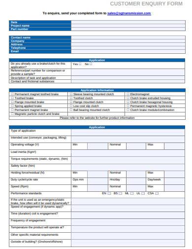 customer enquiry form