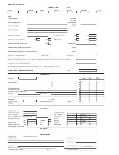 customer information enquiry form