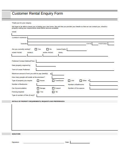 customer rental enquiry form