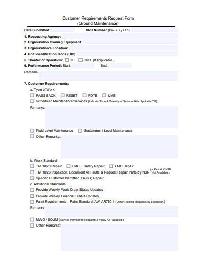 customer requirements request maintenance form