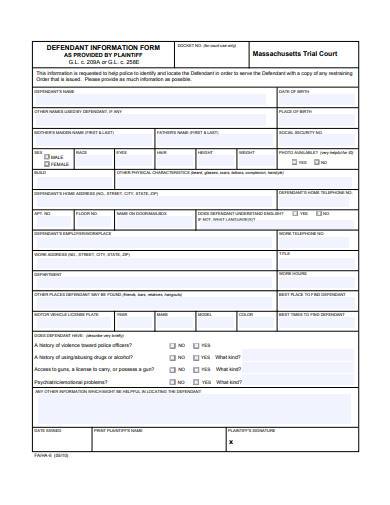 defendant information form sample