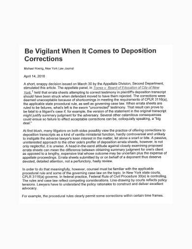 deposition correction template