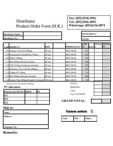 FREE 10 Distributor Order Form Samples In PDF MS Word