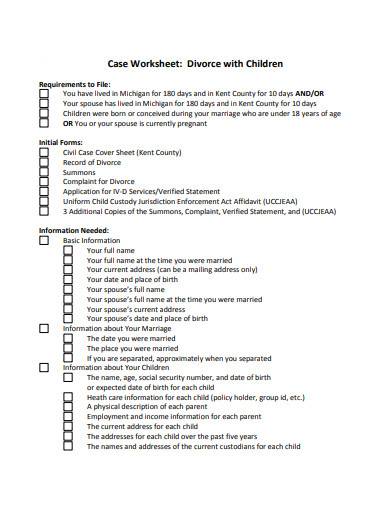 divorce with children worksheet