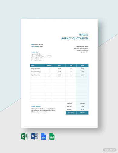 editable travel agency quotation template