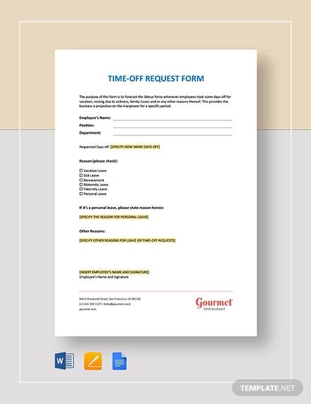 employee time off request form template