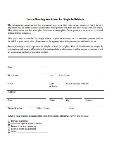 estate planning worksheet for single individuals