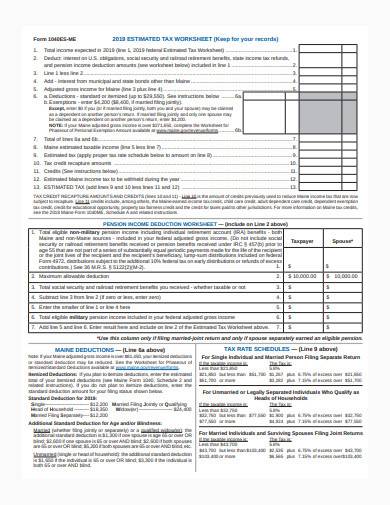 estimated tax worksheet sample