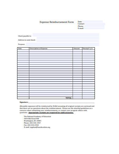 expense reimbursement form template