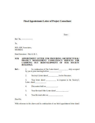 final appointment letter of project consultant