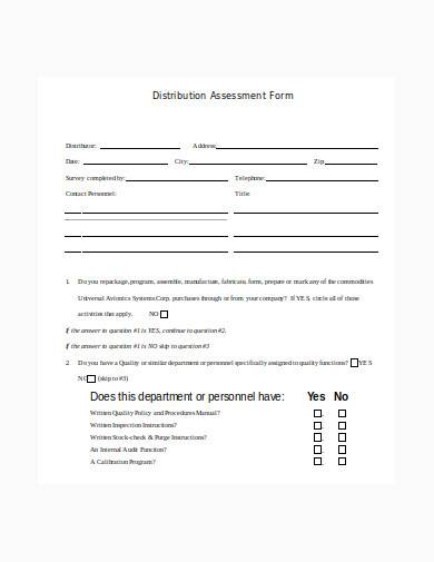 formal distributor assessment form