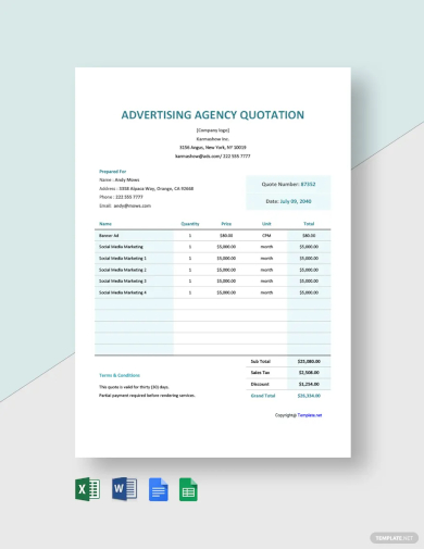 free advertising agency quotation template