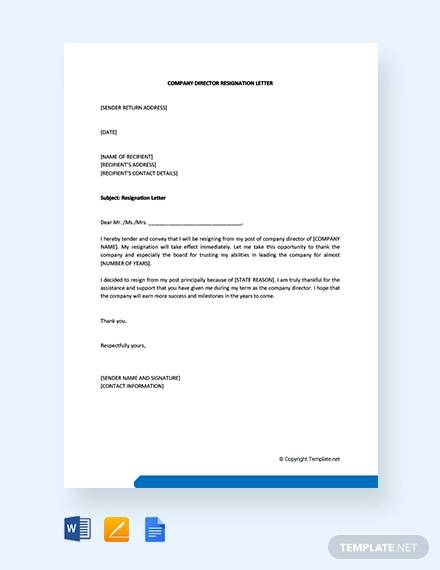 free company director resignation letter