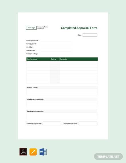 free completed appraisal form template