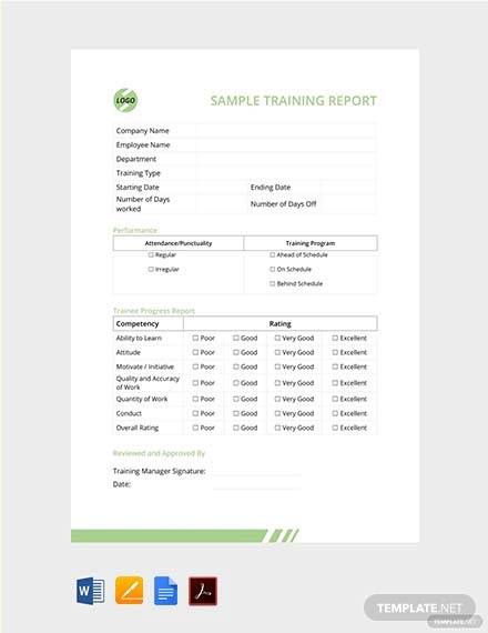 free sample training report template