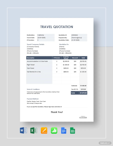 free sample travel quotation template